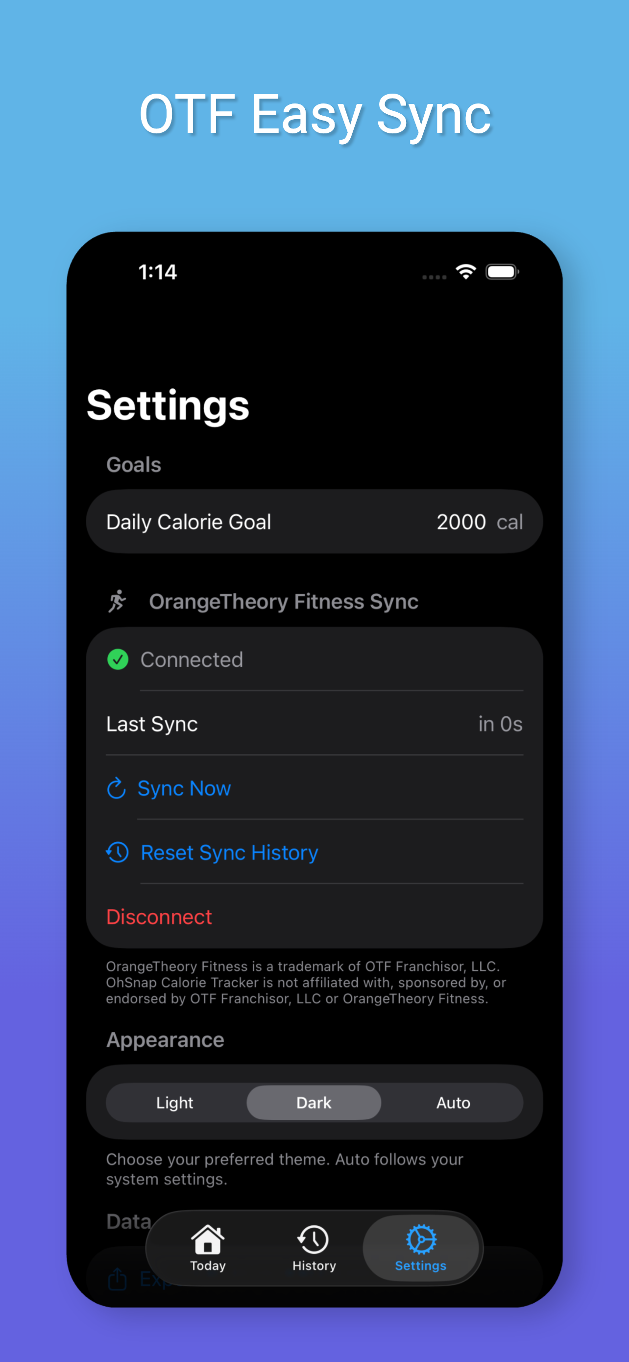OrangeTheory sync screen