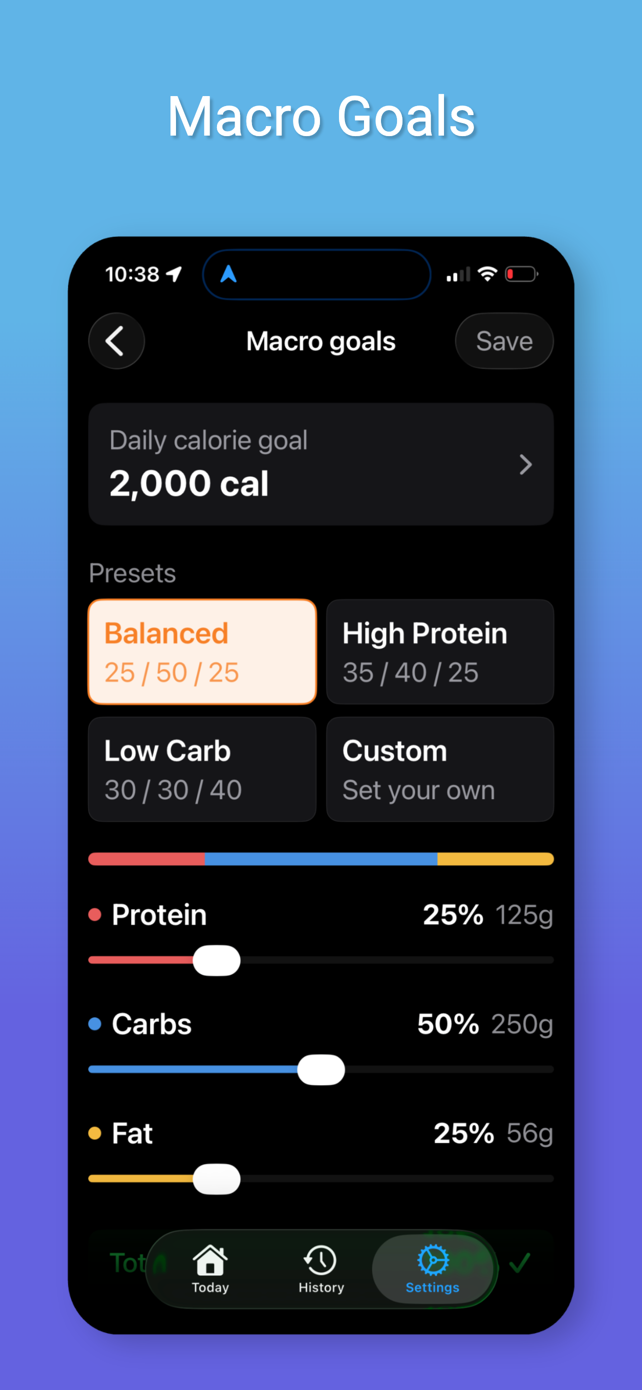 Macro goals screen